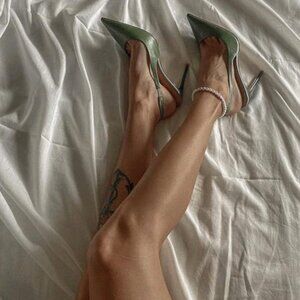 FSJ Green Pointed Toe Pumps Chic Slingback High Heels Slip on Ladies Party Shoes
